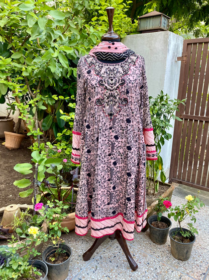 Pink and Black Chiffon Shirt with Embroidery