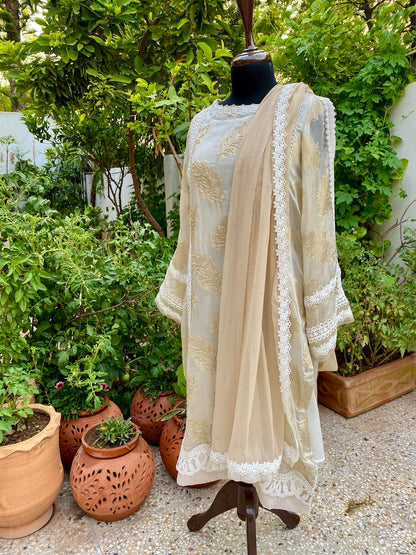 Chiffon Jamawar Shirt with Embroidery