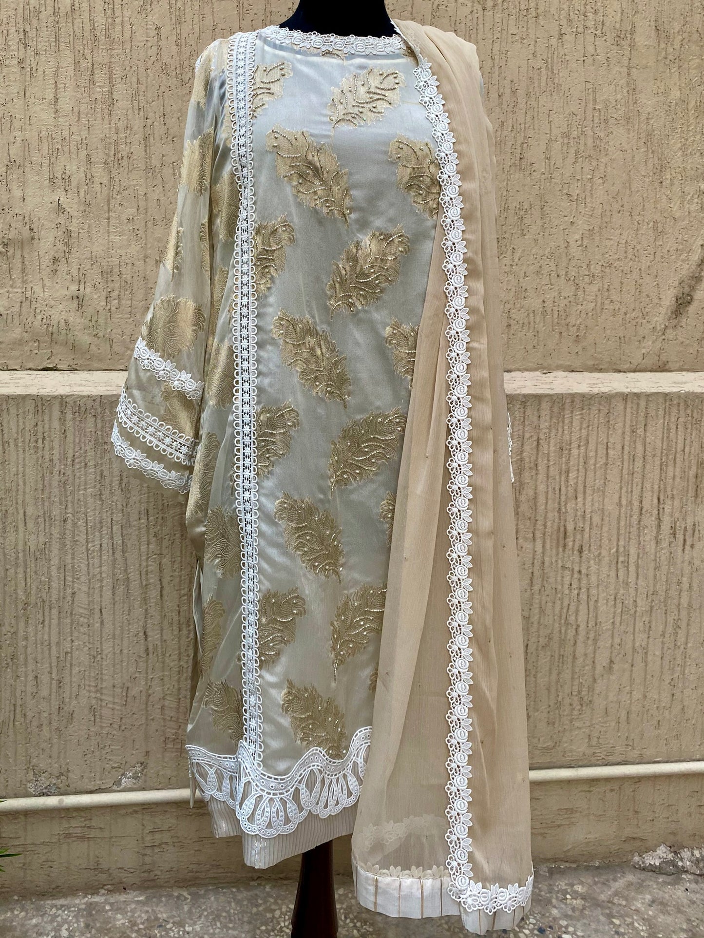 Chiffon Jamawar Shirt with Embroidery