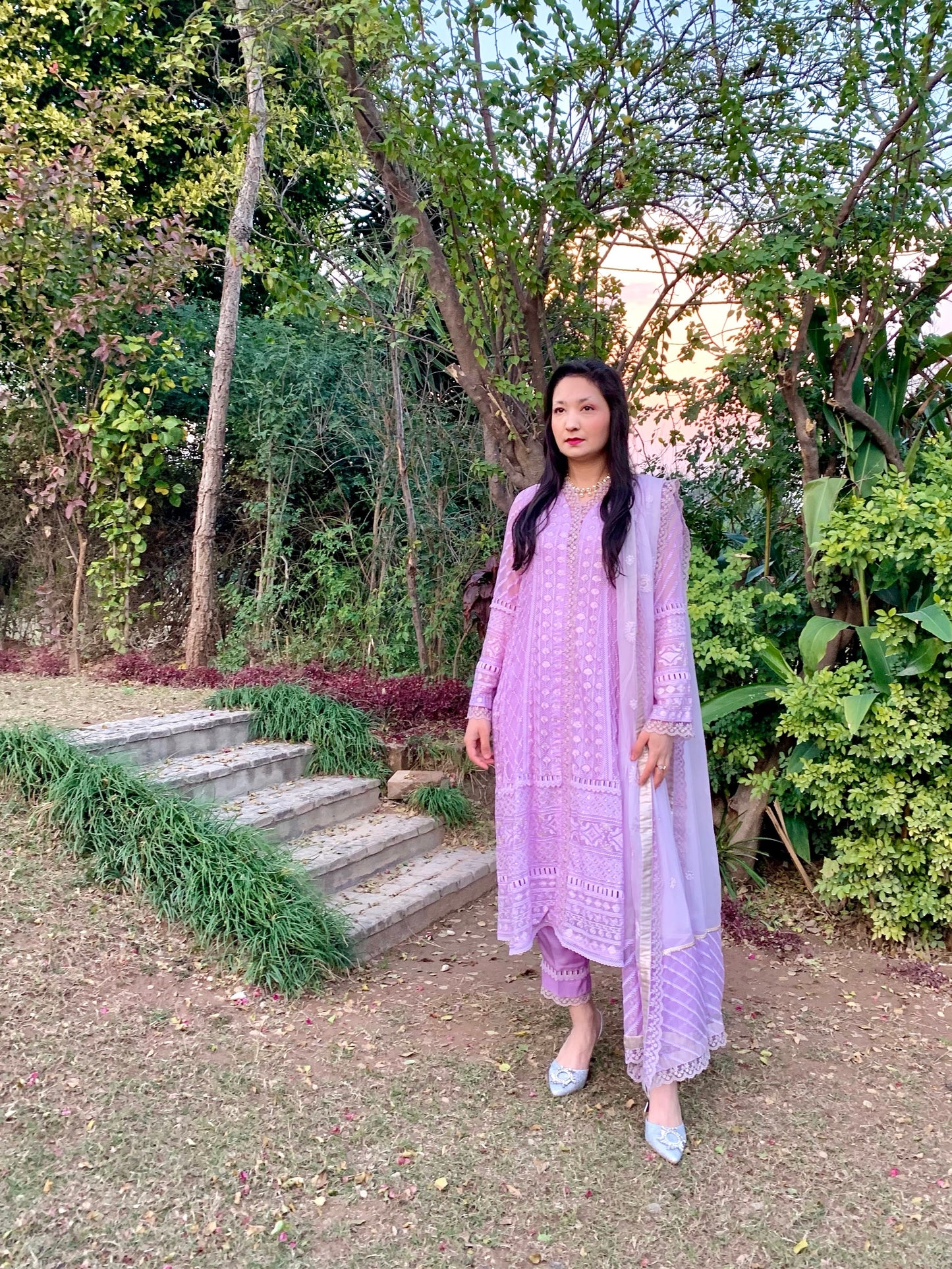 Lilac Chikankari Shirt with Dupatta and Trousers