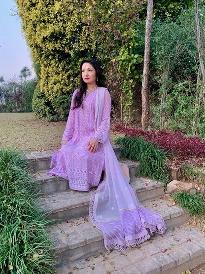 Lilac Chikankari Shirt with Dupatta and Trousers