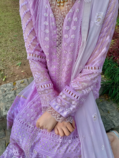 Lilac Chikankari Shirt with Dupatta and Trousers