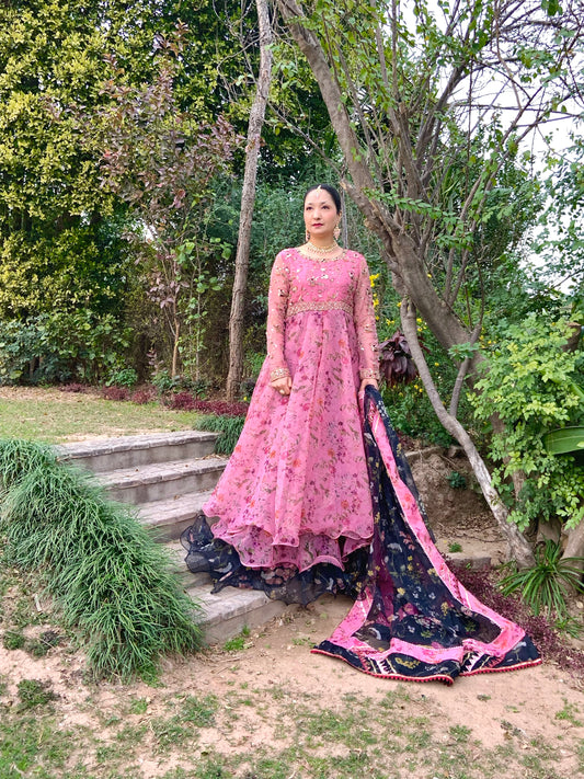 Rose Pink Peshwas with Embroidery