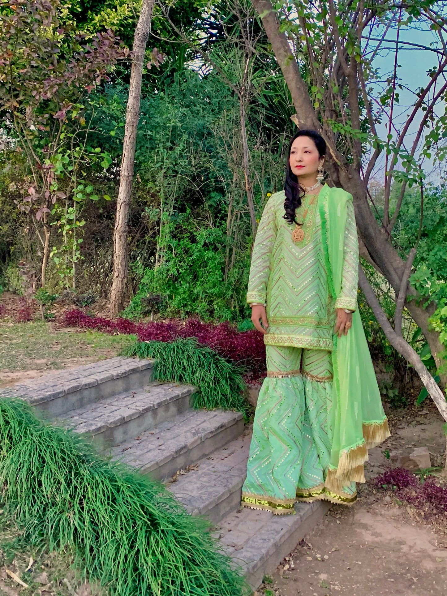 Neon-Mint Green Shirt and Gharara