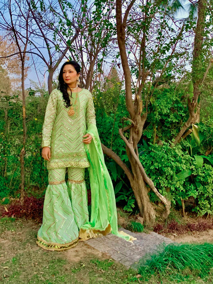 Neon-Mint Green Shirt and Gharara