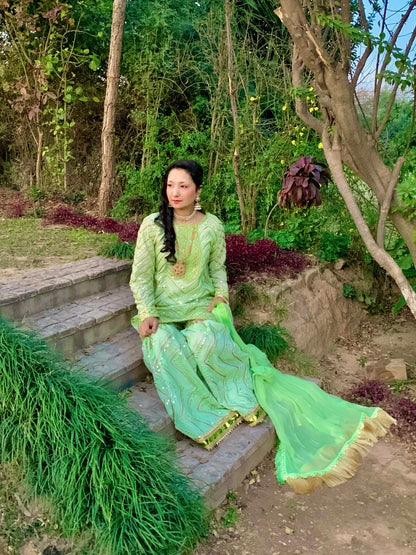 Neon-Mint Green Shirt and Gharara