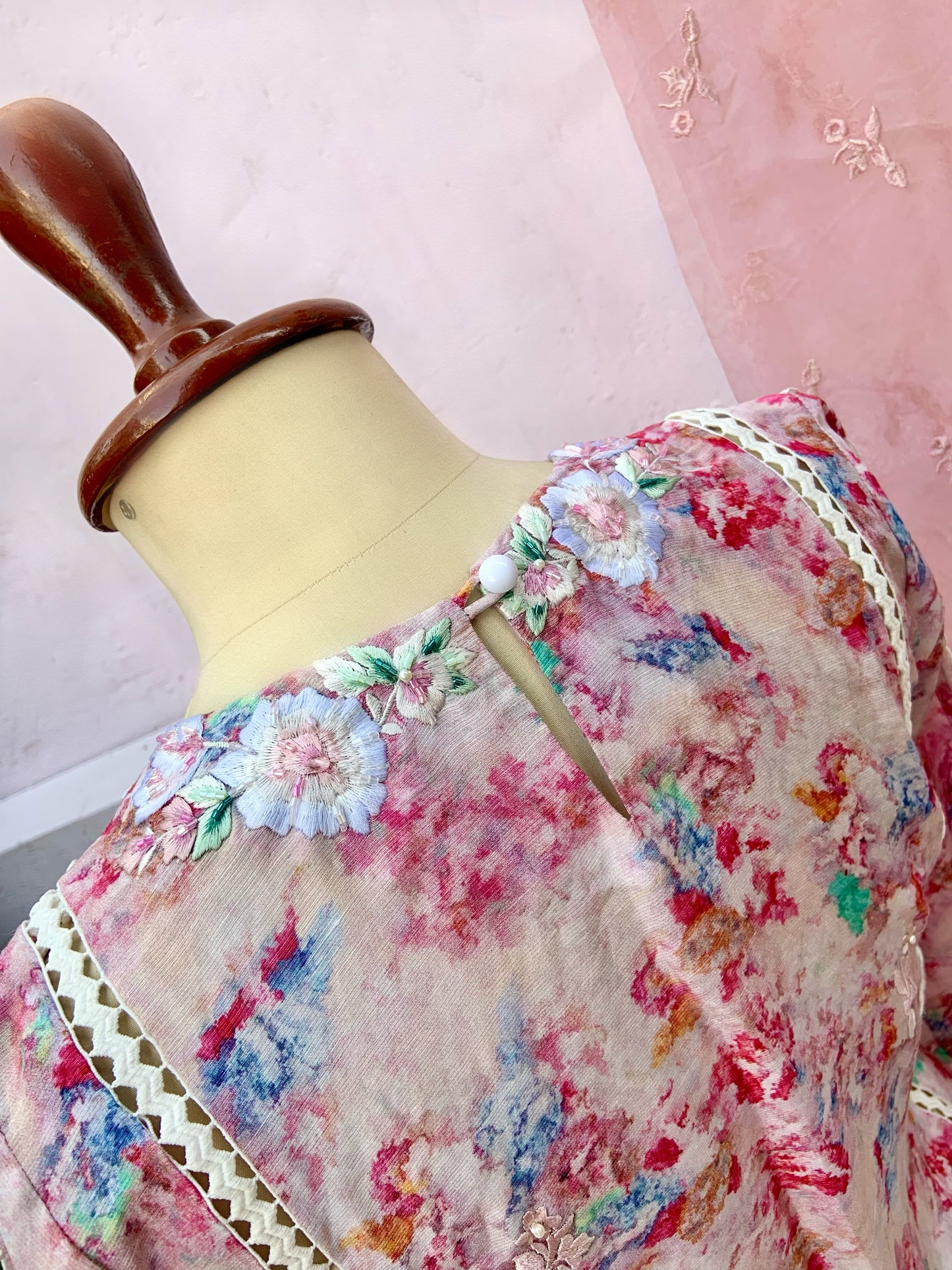 Pink Cotton-Silk Kurta with Embroidery