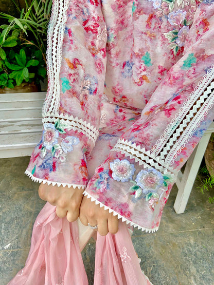 Pink Cotton-Silk Kurta with Embroidery