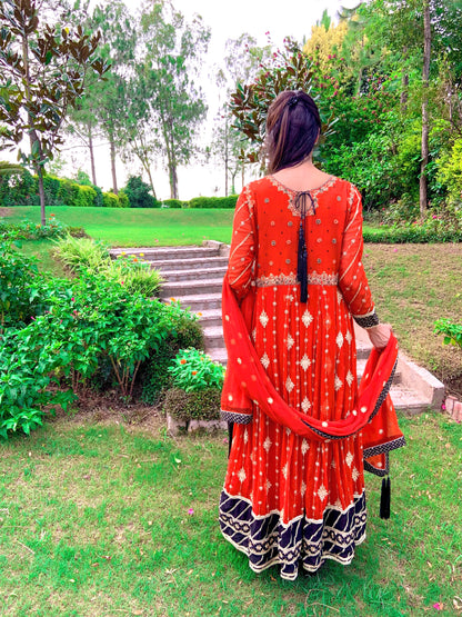 Burnt Orange Embroidered Peshwas