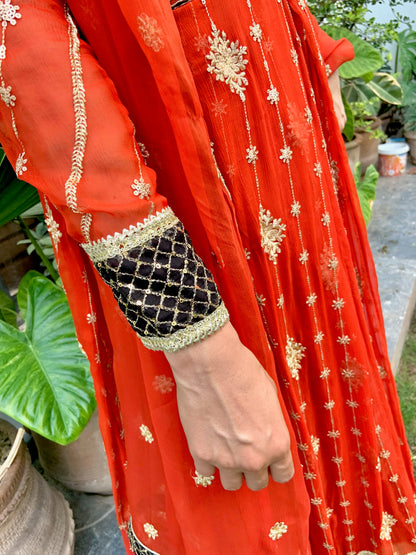 Burnt Orange Embroidered Peshwas