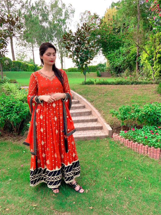 Burnt Orange Embroidered Peshwas